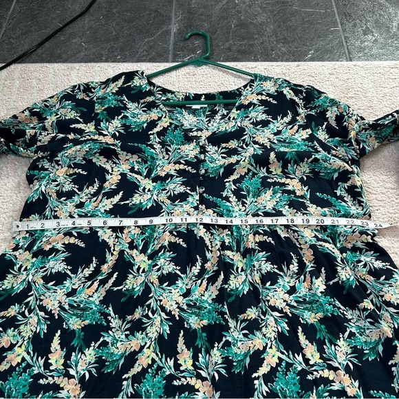 J. Jill Floral 100% Cotton Midi Dress 3/4 Sleeves V Neck Navy Green Peach Yellow - Picture 9 of 12